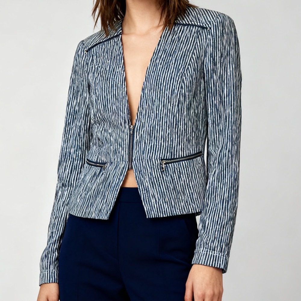 VEX Collection Seersucker Striped Zipper Jacket Blazer‎ Size 36 / US 6